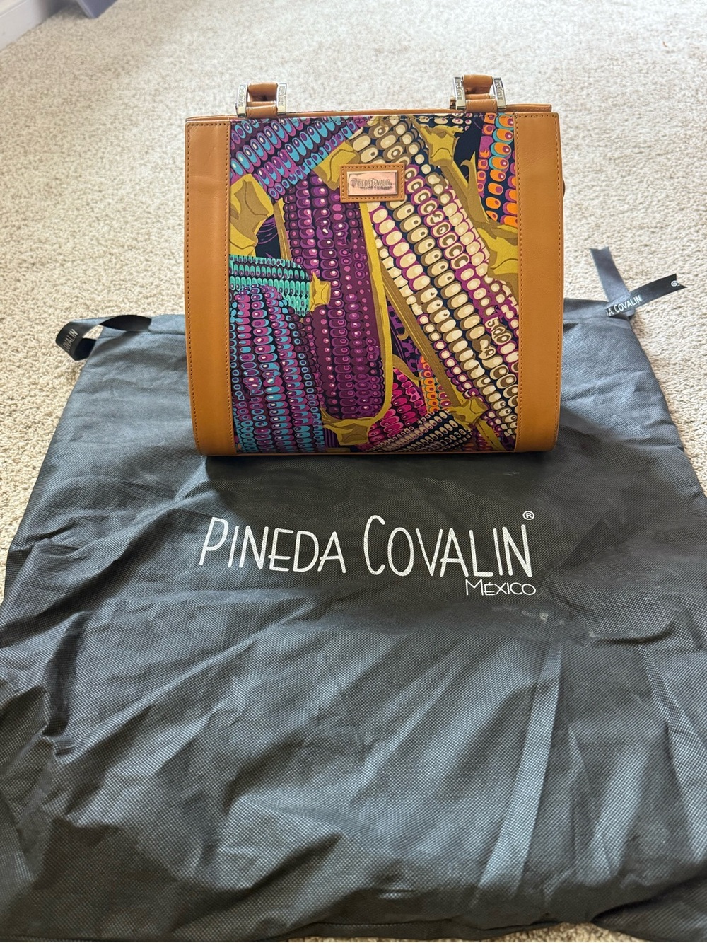 Pineda Covalin Mexico Colorful Jacquard Top Handle Bag with Dust Bag
